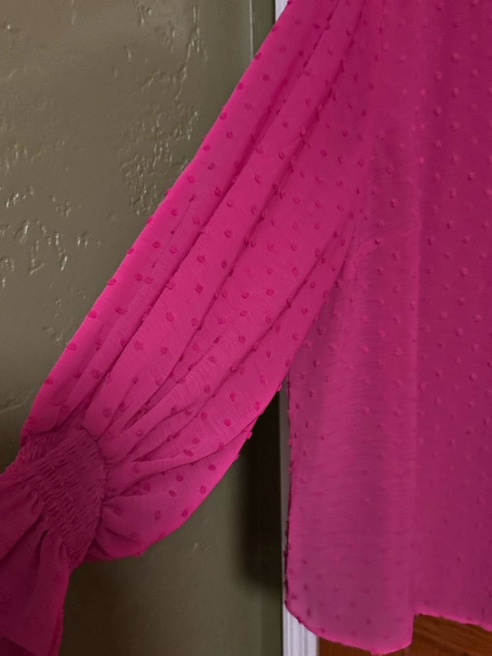 Vince Camuto Hot Pink Swiss Dot V-Neck Blouse - Picture 4 of 5